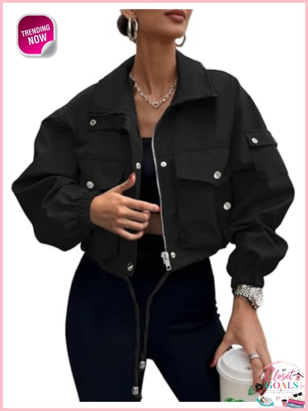 UEAL Womens Lightweight Cropped Bomber Jacket with Pockets